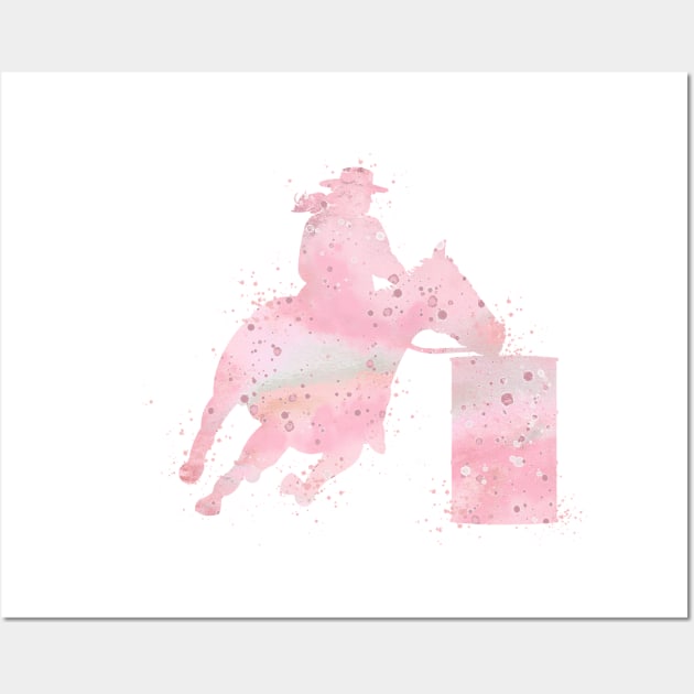 Barrel Racer Girl Blush Pink Watercolor Rodeo Gift Wall Art by LotusGifts